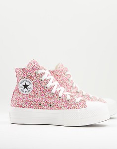 Красные высокие кеды с мелким цветочным принтом Converse Chuck Taylor-Красный