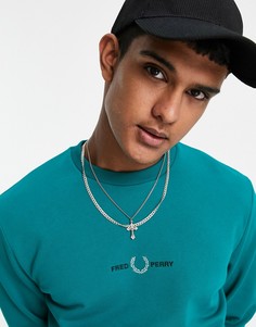 Бирюзовый свитшот с вышивкой Fred Perry-Зеленый цвет