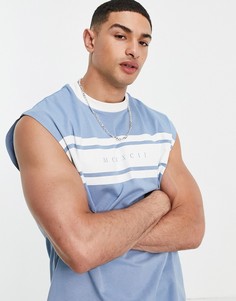 Голубая майка в стиле "oversized" с принтом римских цифр ASOS DESIGN-Голубой