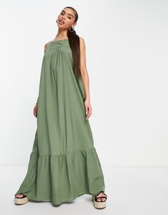 Ярусное платье макси цвета хаки ASOS DESIGN-Зеленый цвет