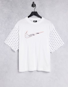Белая футболка с контрастными рукавами в горошек и логотипом Nike-Белый
