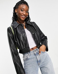 Черная короткая куртка из искусственной кожи со сборками ASOS DESIGN-Черный цвет
