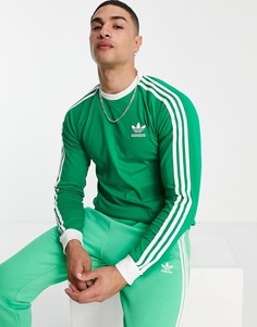 Зеленый лонгслив с тремя полосками adidas Originals adicolor-Зеленый цвет