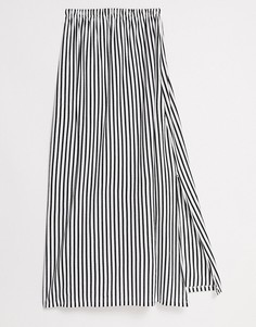 Черно-белый сарафан бандо макси в полоску с карманами ASOS DESIGN-Черный цвет