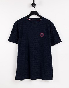 Темно-синяя махровая футболка для дома с теннисным логотипом Tommy Hilfiger-Темно-синий