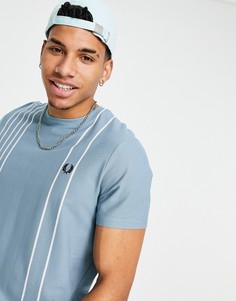 Голубая футболка в полоску из ткани пике Fred Perry-Голубой