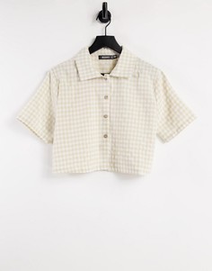 Кремовая льняная рубашка в мелкую клетку (от комплекта) Missguided-Белый