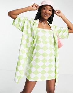 Зеленое платье мини «2 в 1» на бретелях с узором «арлекин» ASOS DESIGN-Multi