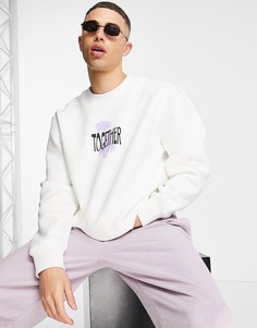 Белый свитшот с принтом "Together" Topman