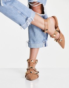 Светло-коричневые балетки с заклепками ASOS DESIGN Lorina-Коричневый цвет