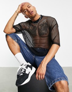 Черная сетчатая oversized-футболка ASOS DESIGN-Черный цвет