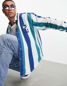 Oversized-рубашка из саржи в полоску с вышивкой баскетбольного мяча в стиле 90-х ASOS DESIGN-Голубой