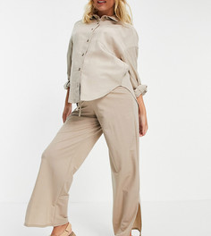 Светло-бежевые брюки с посадкой под животом и широкими штанинами из ткани под лен ASOS DESIGN Maternity-Нейтральный