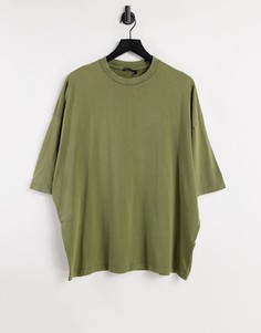 Oversized-футболка цвета хаки с эффектом кислотной стирки из органического хлопка ASOS DESIGN-Зеленый цвет