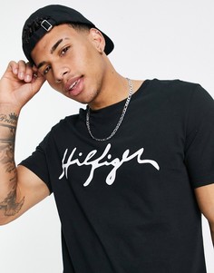 Черная пляжная футболка с логотипом-надписью на груди Tommy Hilfiger-Черный цвет