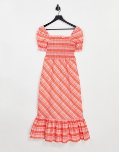 Красное платье миди в клетку Topshop-Красный