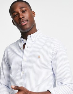 Голубая оксфордская рубашка в полоску узкого кроя с логотипом игрока Polo Ralph Lauren-Голубой