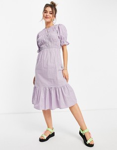 Сиреневое платье миди с узором в горошек Influence-Фиолетовый цвет