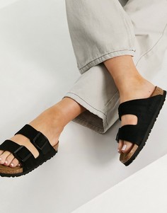 Черные замшевые сандалии на плоской подошве Birkenstock Arizona-Черный цвет