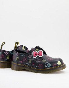 Черные туфли с разноцветным принтом Dr Martens x Hello Kitty & Friends 1461-Черный цвет