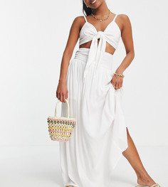 Белая юбка макси из жатой ткани с присборенной вставкой ASOS DESIGN Petite-Белый