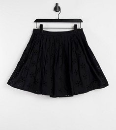 Черная теннисная мини-юбка в складку с вышивкой ришелье ASOS DESIGN Tall-Черный цвет