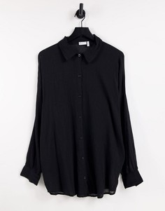 Черная пляжная рубашка из жатого материала ASOS DESIGN-Черный цвет