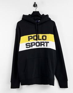 Худи в стиле ретро с полосками и логотипом на груди Polo Ralph Lauren Sport Capsule Retro-Черный цвет