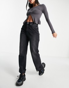 Прямые джинсы с отворотами черного цвета NA-KD-Черный цвет