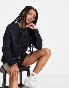 Темно-синий свитшот из органического хлопка с принтом в виде глаз и губ Tommy Hilfiger