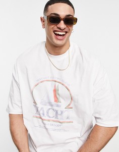 Белая oversized-футболка с принтом в университетском стиле ASOS DESIGN-Белый