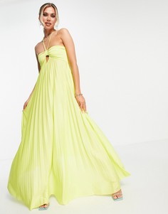 Лаймовое плиссированное платье макси с лямками через шею ASOS DESIGN-Зеленый цвет