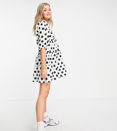 Черно-белое ярусное свободное платье мини в горошек ASOS DESIGN Tall-Multi