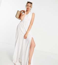 Белое пляжное платье макси из переработанных материалов со сборками ASOS DESIGN Tall-Белый