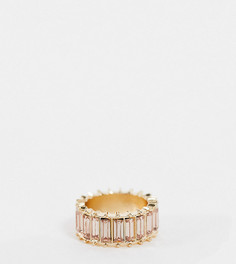 Золотистое кольцо с розовыми багетными камнями ASOS DESIGN Curve-Золотистый