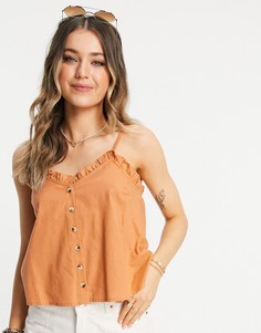 Топ абрикосового цвета на бретелях и на пуговицах с оборками ASOS DESIGN-Оранжевый цвет