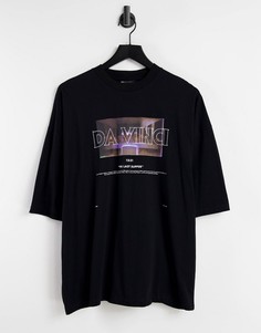 Черная футболка в стиле oversized из плотной ткани с художественным принтом "Da Vinci" ASOS DESIGN-Черный цвет