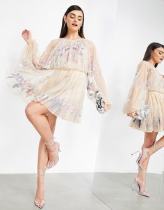 Платье мини из сеточки с вышивкой в виде цветов и листьев ASOS EDITION-Розовый цвет