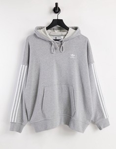 Худи серого цвета с тремя полосками adidas Originals Adicolor-Серый