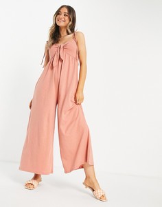 Свободный комбинезон абрикосового цвета с завязкой спереди ASOS DESIGN-Розовый цвет