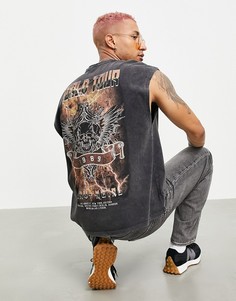 Oversized-майка черного выбеленного цвета с принтом на спине ASOS DESIGN-Черный