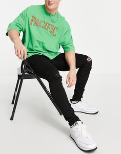 Черные джинсы из органического хлопка с рваной отделкой Topman-Черный