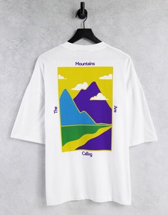 Белая oversized-футболка с принтом в виде гор на спине ASOS DESIGN-Белый