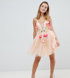 Платье мини из тюля с 3D цветком ASOS DESIGN Petite-Розовый