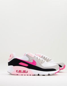 Серо-черно-розовые кроссовки Nike Air Max 90-Серый