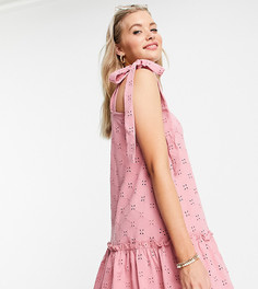 Розовое платье мини с вышивкой, баской по краю и завязками ASOS DESIGN Tall-Розовый цвет