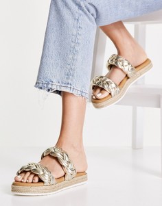 Золотистые шлепанцы-эспадрильи с двойной плетеной отделкой Steve Madden Kirsi-Золотистый