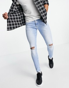 Светло-голубые джинсы с напылением и рваной отделкой River Island-Голубой