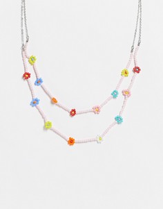 Ожерелье в несколько рядов с цветочными бусинами Pieces-Multi