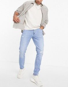 Светло-голубые узкие джинсы с рваной отделкой River Island-Голубой